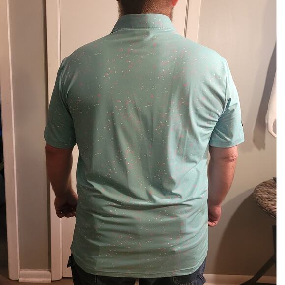 Sunday Swagger Pastel Mint Green Pink Dot Retro Golf Polo Shirt XL Short Sleeve - Picture 7 of 11